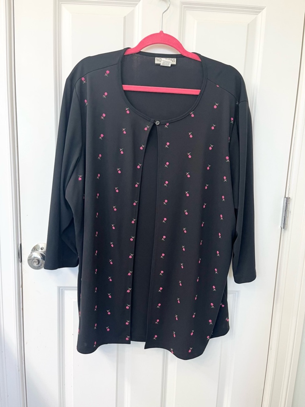 Vintage Notations blouse 3x plus size black floral top shirt